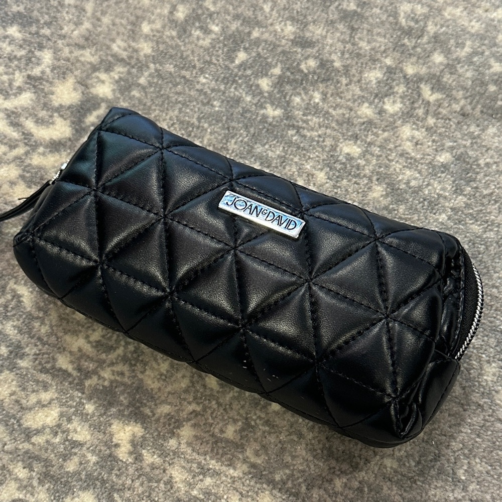 Joan & David Black Quilted Clutch cosmetic bag faux leather